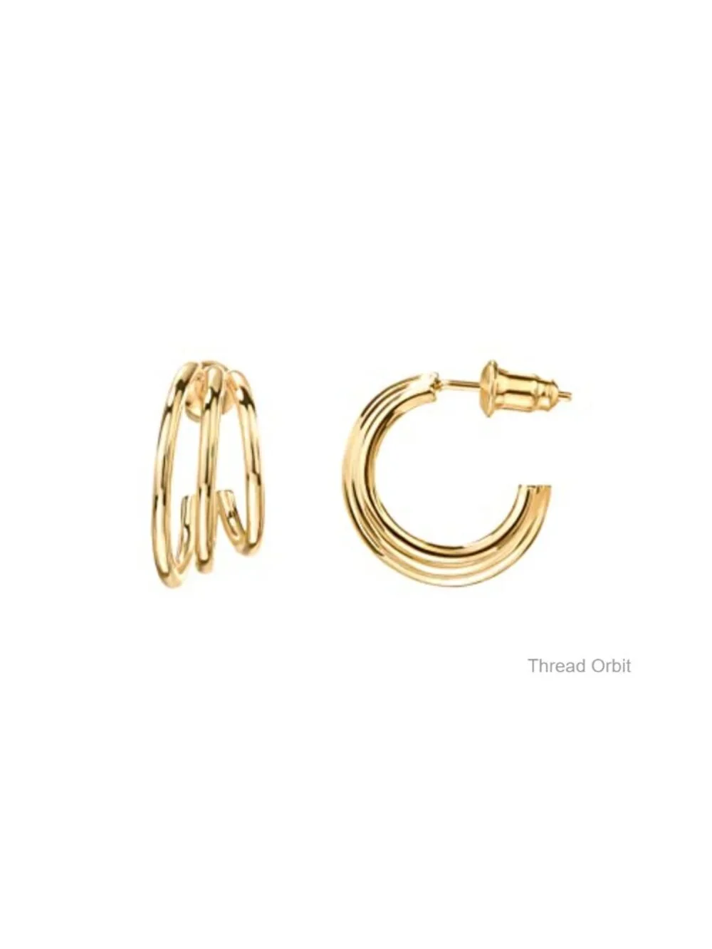 14K Gold Plated Triple Split Huggie Hoop Earrings - 925 Sterling Silver Posts,